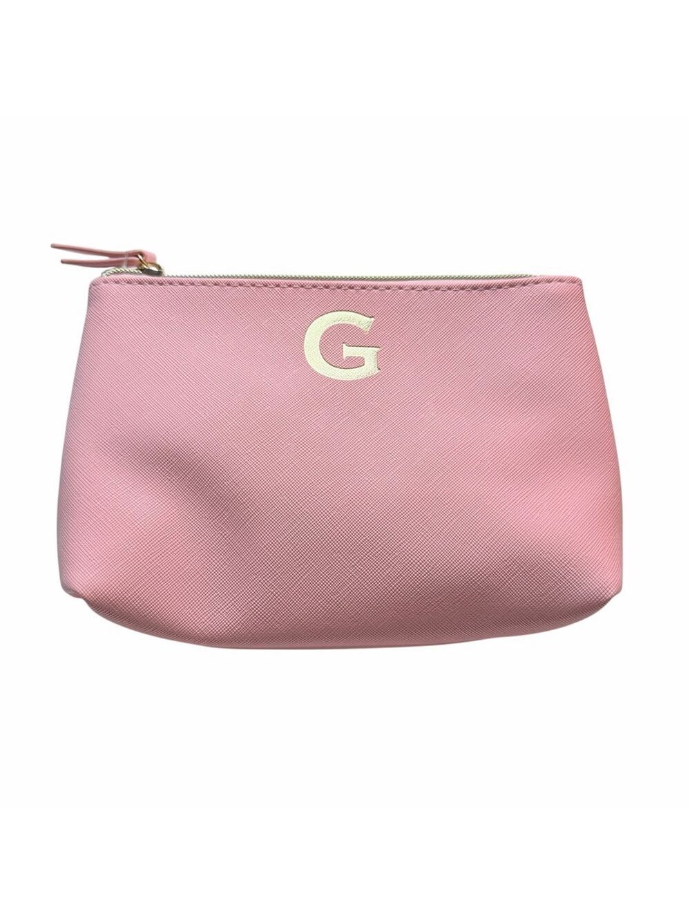 Kirkland’s Pink Cosmetic Makeup Bag Gold G Monogram Zipper Pouch NWOT